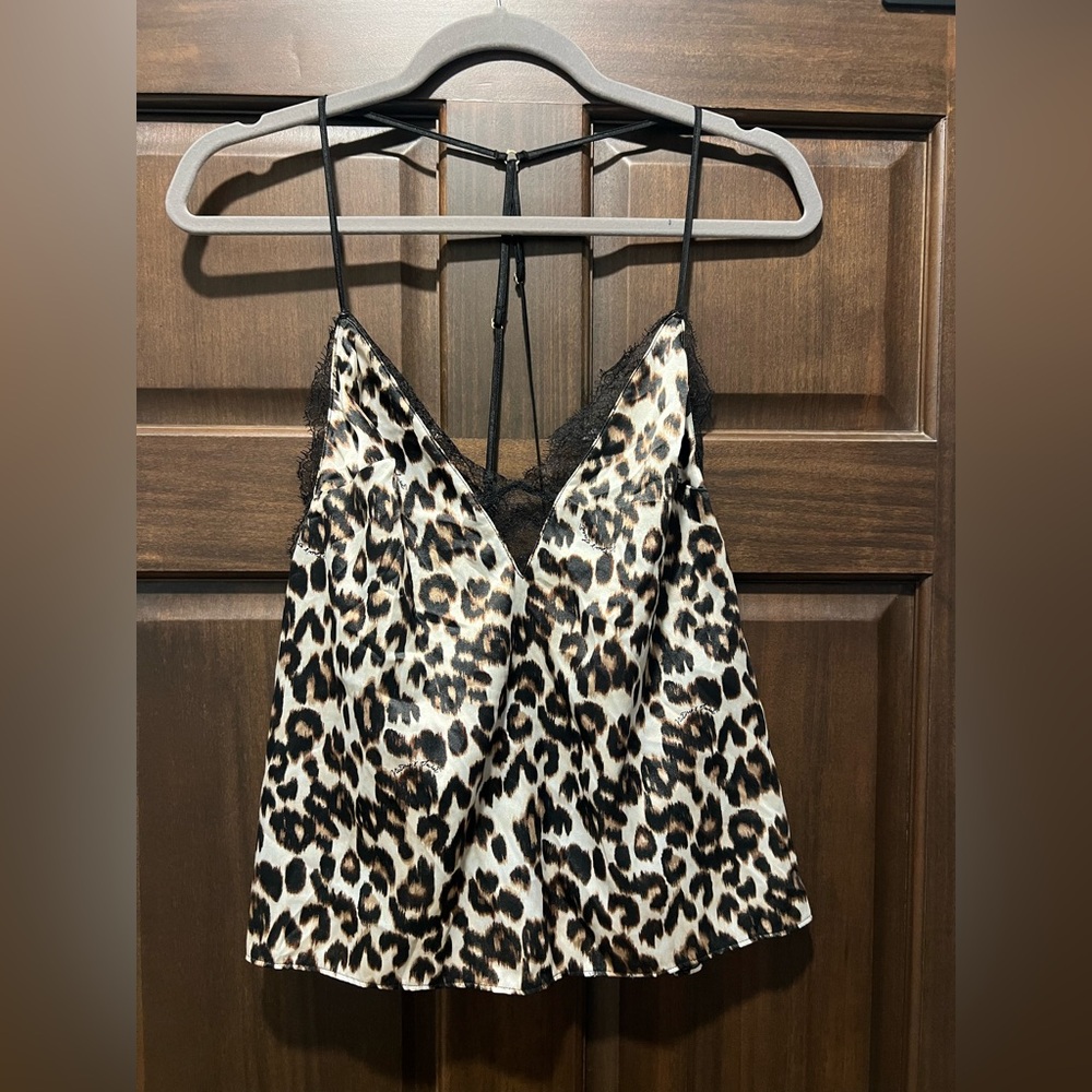 Victoria’s Secret leopard racer/open back lace camisole. Size L